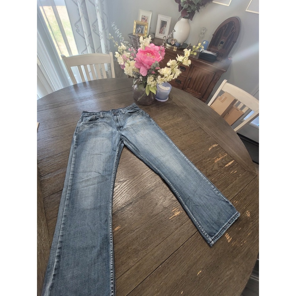 Flypaper BOOT CUT Jeans Mens Size 34X30 Distressed Stonewashed Blue Denim